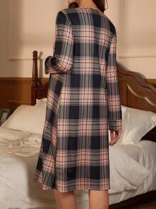 Moonlight & Mama Maternity Plaid Button-Down Sleepwear For Mother, Pajama Dress