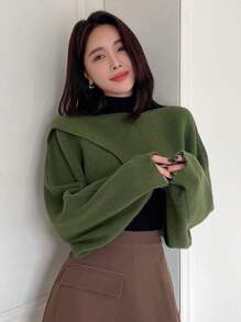 DAZY Women's Solid Color Wraps Short Knitted Cardigan Sweater - Olive Green - View 5