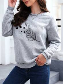INAWLY Women's Grey Casual Everyday Back-To-School Autumn Pullover Long Sleeve Sweatshirt,Tree Leaf And Heart Pattern,Graduation Teacher Fall Leisure Tops - Light Grey - View 3