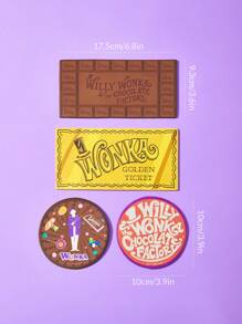 Willy Wonka and the Chocolate Factory X SHEIN 4入組字母和卡通圖案杯墊 - 彩色 - 查看 5