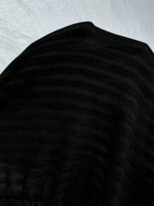 SHEIN Clasi Của phụ nữ Đứng cổ áo Sọc Tay áo dài Áo thun - màu đen - Xem 6