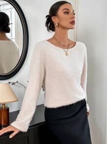 SHEIN Privé Women's Solid Color Plush Long Sleeve T-shirt