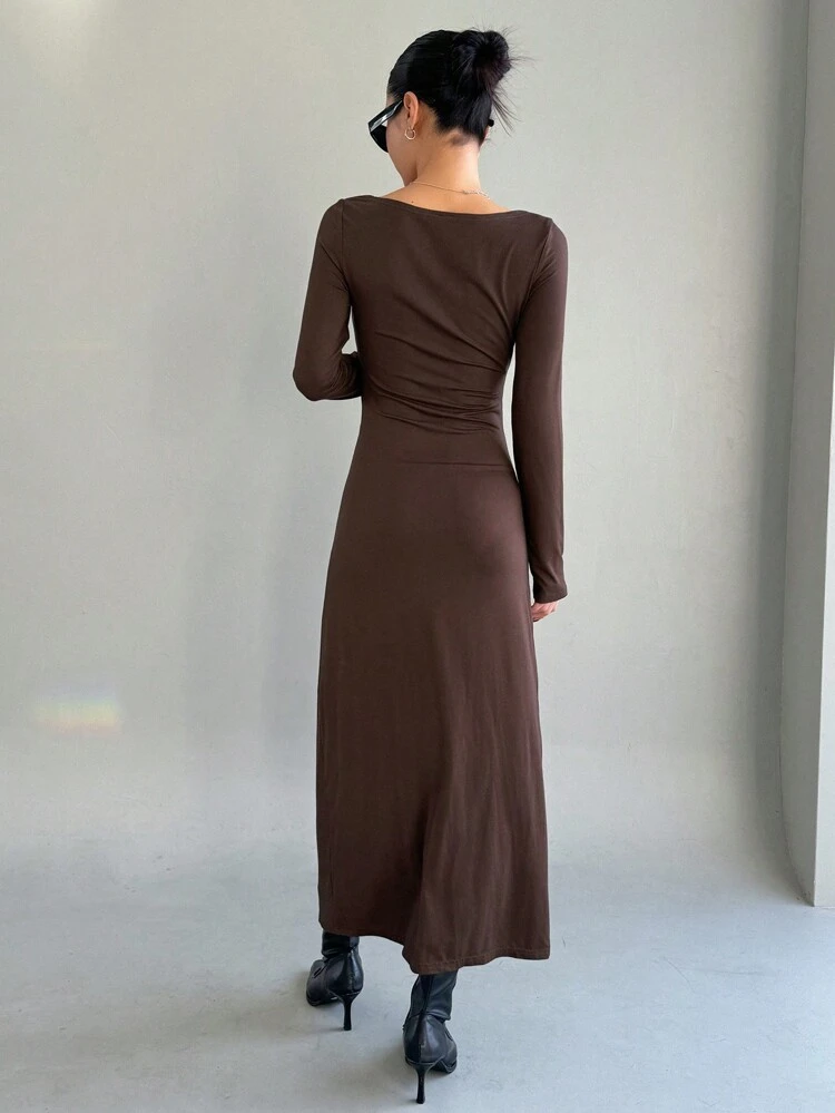 Hollow Out, High Slit, Long Sleeve Dress,Fall Clothes