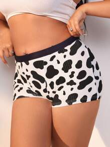 SHEIN Plus Size Women's Cow Print Boxer Shorts - Black and White - View 5