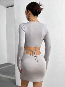 SHEIN Unity Vestido Suéter Ajustado De Cuello Redondo Para Mujer - Gris - Ver 2