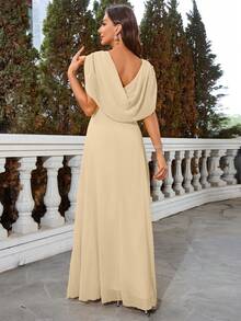 UNITHORSE Sequins & Mesh Chiffon Patchwork Mother Of The Bride Dress - Apricot - View 2