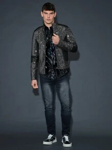 GENTILAND Hombres Cazadora con cremallera con lentejuelas - Negro - Ver 3