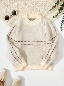 時尚男童休閒條紋套頭毛衣 - 杏色 - 查看 1