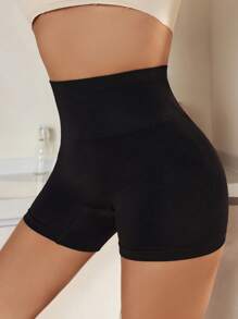 High Waisted Shapewear Shorts - Black - View 3