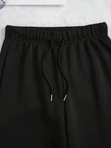 SHEIN EZwear 女士灰色字母印花連帽衫和黑色束口運動褲2件套裝 - 淺灰色 - 查看 7