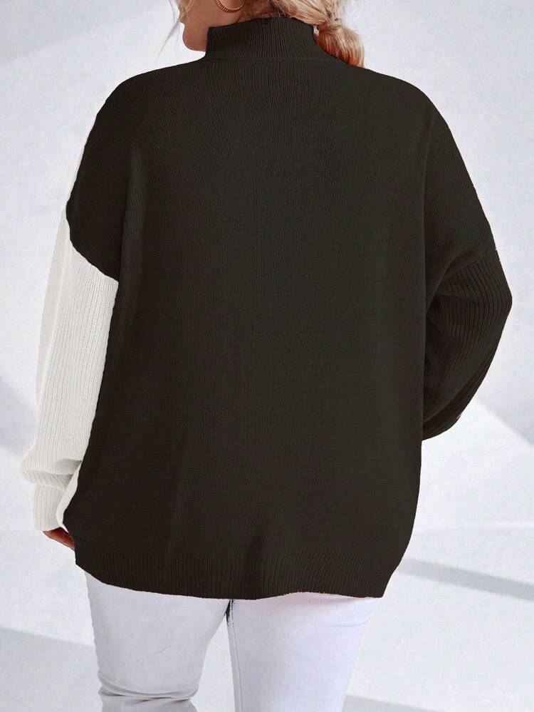 Plus Size Women's Asymmetrical Hem Colorblock Sweater Knit Pullover Fall Winter Sweater