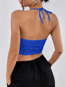 SHEIN EZwear 針織肋紋露肩背心 - 寶藍色 - 查看 2