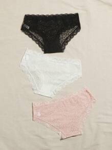 Panty Set Mit Floraler Spitze, 3er Pack, Lingerie