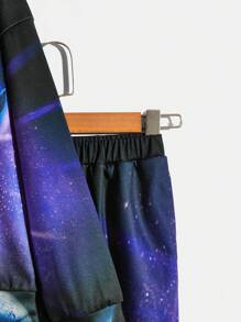 SHEIN Conjunto Informal Para Niños Sudadera Con Capucha Y Pantalones De Punto Con Elementos Espaciales Impresos