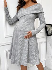 SHEIN Thai sản Màu thuần Phong cách Đơn giản Đầm - Xám - Xem 7