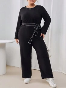 SHEIN Essnce 大尺碼女士拼色腰帶連身裤