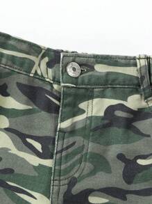 Calça Jeans Retas Cargo de Cintura Elástica Camuflagem Urbana de Rua Y2K para Jovens com Bolsos Lisos