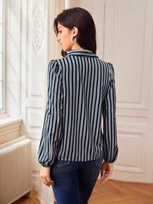 SHEIN Frenchy 女用條紋長袖襯衫 - 藏蓝色 - 查看 3