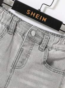 SHEIN Young Boy Ripped Frayed Washed Grey Denim Jeans ,For Spring And Summer Young Boy Outfits