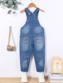 Quần yếm denim rộng rãi thoải mái phong cách đại học cổ điển cho bé trai - Rửa tối - Xem 2