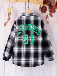 SHEIN Girls' Plaid Shirt With Printed Numbers On The Back