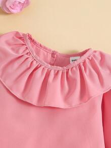 Girls' Ruffle Edge Long Sleeve Overalls Set - Pink - View 4