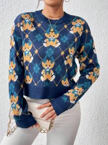 SHEIN LUNE Pull À Motif De Dessin Animé Pour Femmes, Col Rond, Épaules Tombantes