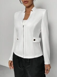 SHEIN Essnce 女性雙拉鍊和肩帶設計西裝外套 - 白色 - 查看 5