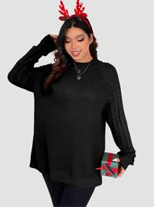 SHEIN Unity Plus Size Asymmetrical Hem Sweater With Raglan Sleeve Knit Pullover Fall Winter - Black - View 6