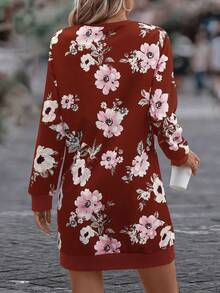 EMERY ROSE 女士花卉印花運動衫連衣裙 - 酒紅色 - 查看 2
