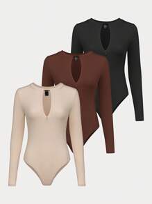 SHEIN Unity 純色半拉鍊修身連身衣 - 彩色 - 查看 1