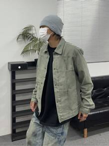Manfinity Hypemode Nam Màu thuần Áo khoác denim - Màu xanh Bạc hà - Xem 1