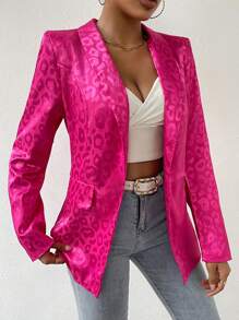 SHEIN Privé 女豹紋提花青果領西裝外套 - 玫紅色 - 查看 5