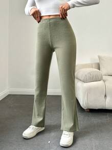 EURMUSE 高腰直筒褲 - 墨綠色 - 查看 5