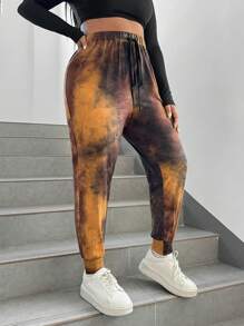 SHEIN EZwear Women'S Plus Size Tie Dye Loose Fit Sweatpants - Multicolor - View 5