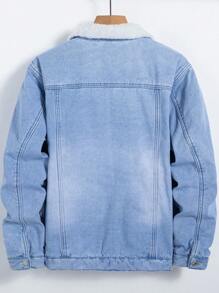 Manfinity Homme Men's Thermal Lined Denim Jacket With Fur Collar - Medium Wash - View 2