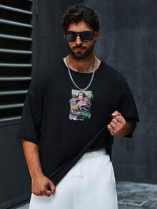 Manfinity EMRG Lỏng lẻo phù hợp Nam Kích thước lớn In Hoạt hình Ngắn tay Áo thun - màu đen - Xem 3