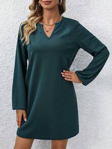 SHEIN Privé Của phụ nữ Tay áo dài Cổ chữ V sâu Đuôi cá Đầm - Màu xanh lá cây đậm - Xem 7