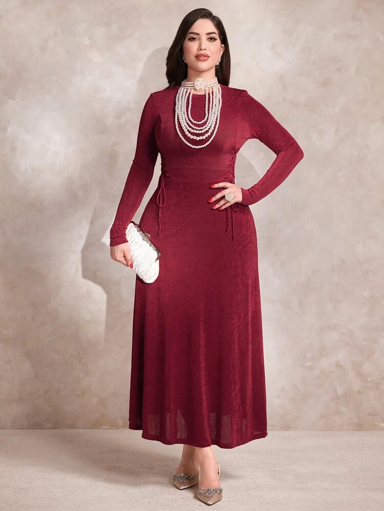 Solid Color Fitted Long Sleeve Dress Long Evening Dresses