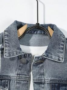 Teen Boy Letter Graphic Ripped Denim Jacket Without Tee - Medium Wash - View 6