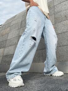 Manfinity EMRG Loose Fit Men's Distressed Jeans - Light Wash - View 3