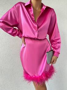 EURMUSE Women's Patchwork Shirt Dress - Green - View 7