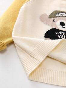 Toddler'S Fall Winter New Cartoon Bear Pattern Raglan Sleeve Sweater Set - Yellow - View 3