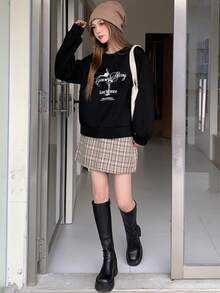 DAZY 女款芭蕾舞印花黑色圓領短運動衫 - 黑色 - 查看 8