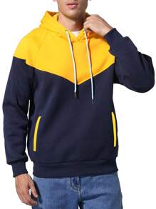 SHEIN Manfinity EMRG 休閒拼色連帽衫 - 黃色 - 查看 3