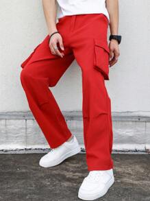 Manfinity EMRG Loose Fit Men's Solid Color Straight Leg Jeans With Flap Pockets