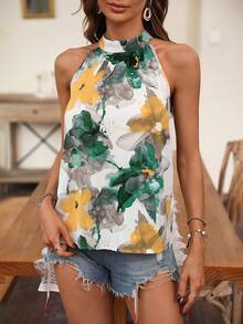 Breezaya Của phụ nữ Mô hình hoa Đúng mốt Halterneck Áo sơ mi - Nhiều màu - Xem 5