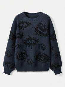 ROMWE Grunge Punk Women's Eye Pattern Round Neck Sweater - Multicolor - View 1