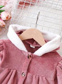 Baby Girls' Color Block Plush Rabbit Ear Hooded Coat