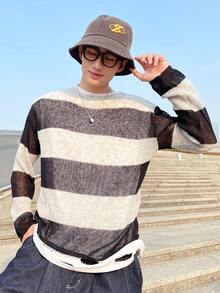 Manfinity EMRG 男士條紋休閒毛衣 - 黑色 - 查看 4